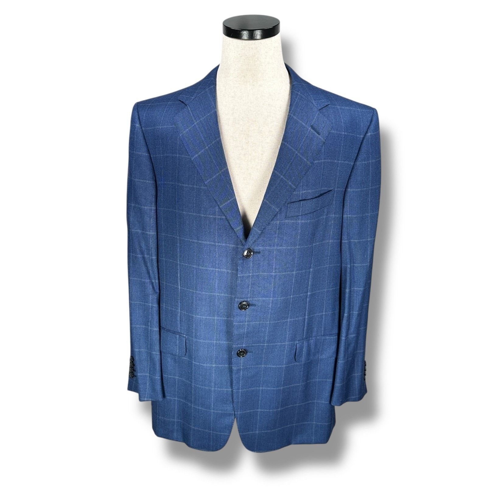 Ermenegildo Zegna Ermenegildo Zegna Blazer Jacket Men 44R Blue Windowpane Wool Size 44R - 1 Thumbnail