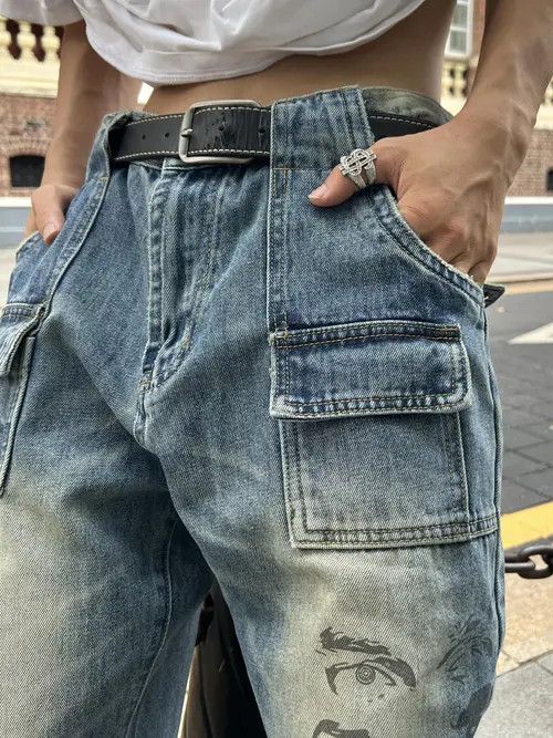 VIBE EYES Print Graphic Flare Denim Jeans Size US 32 / EU 48 - 5 Thumbnail