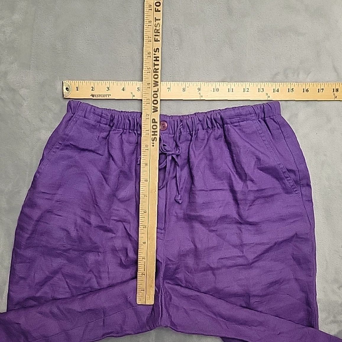 JM Collection VINTAGE JM Collection Linen Pants Womens 8 Purple Linen Cropped Drawstring Embroidered Size 30" / US 8 / IT 44 - 6 Thumbnail