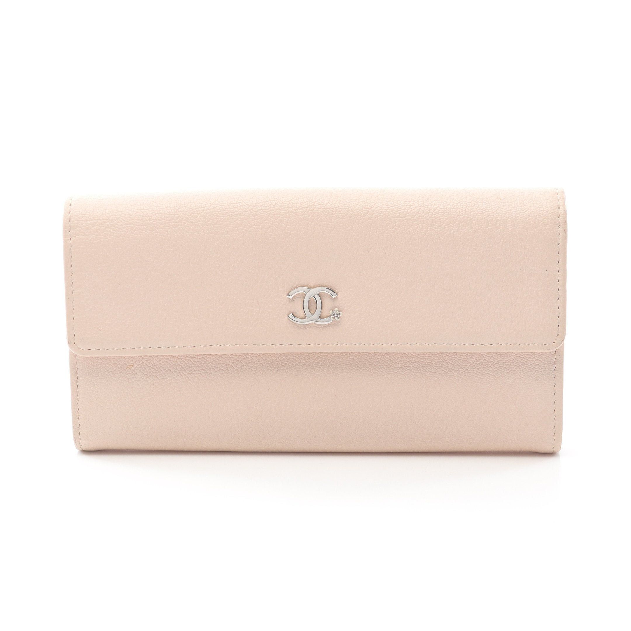 Chanel Chanel Coco Mark Bi-Fold Long Wallet Leather Pink Beige Silver Hardware Size ONE SIZE - 1 Thumbnail