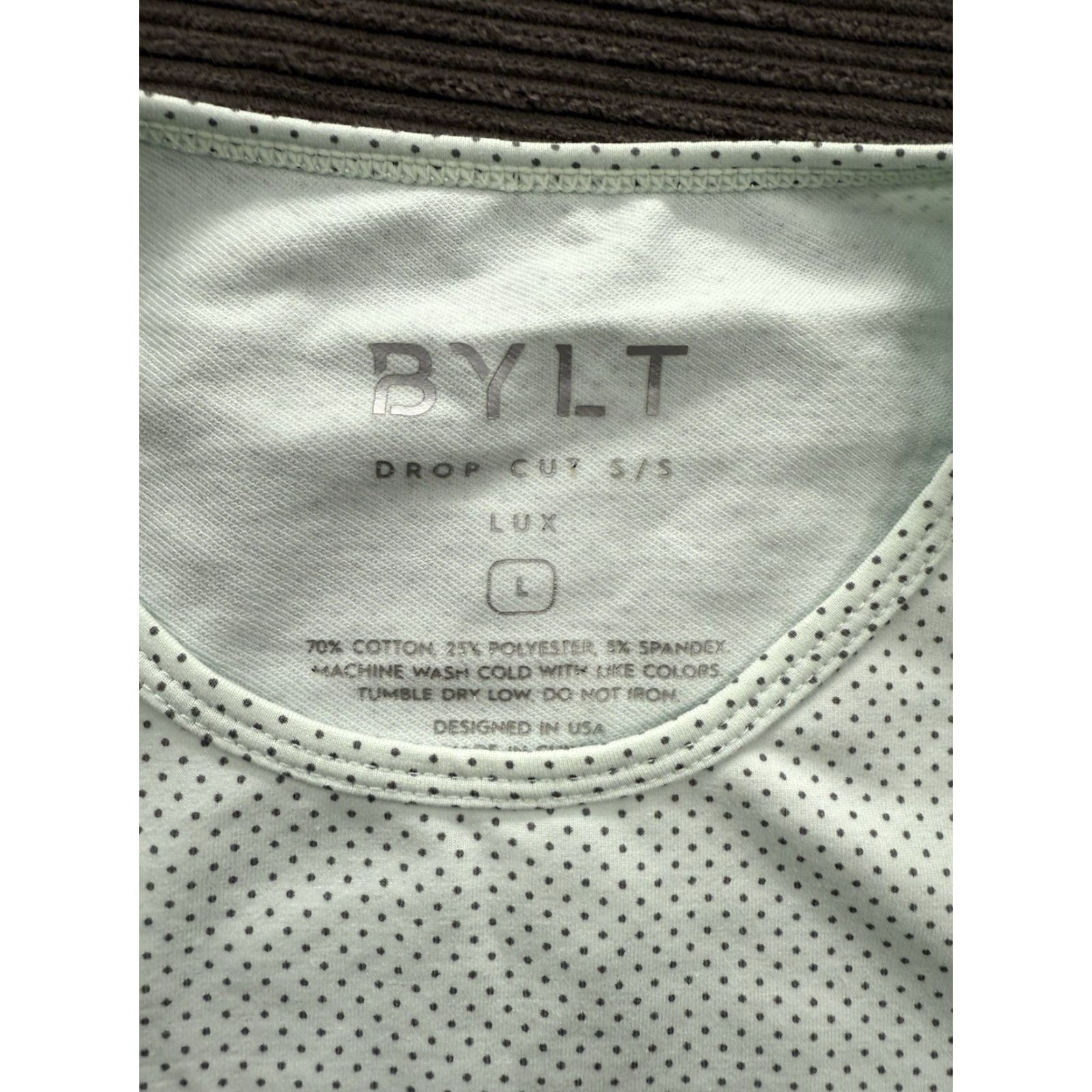 Vintage BYLT Drop Cut S/S Shirt Men L Green Polka Dot Polyester Short Sleeve Crew Neck Athletic Fit Logo Pattern T-Shirt Shirt Boys Girls Mens Womens Size US L / EU 52-54 / 3 - 3 Thumbnail