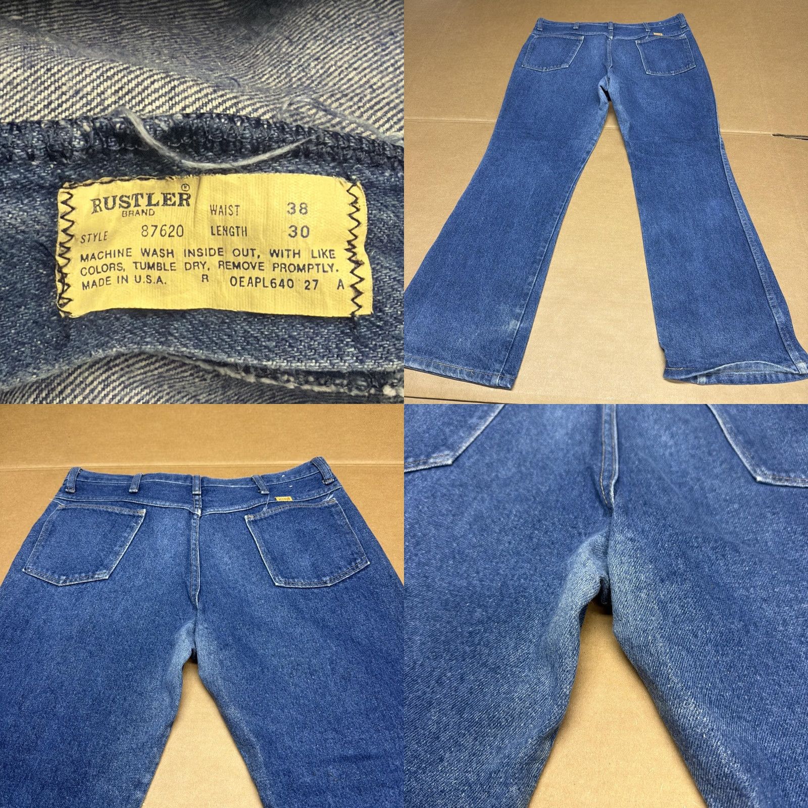 Denime Rustler Jeans Mens 38x30 Blue Regular Fit Straight Leg Denim USA Made Size US 38 / EU 54 - 9 Thumbnail