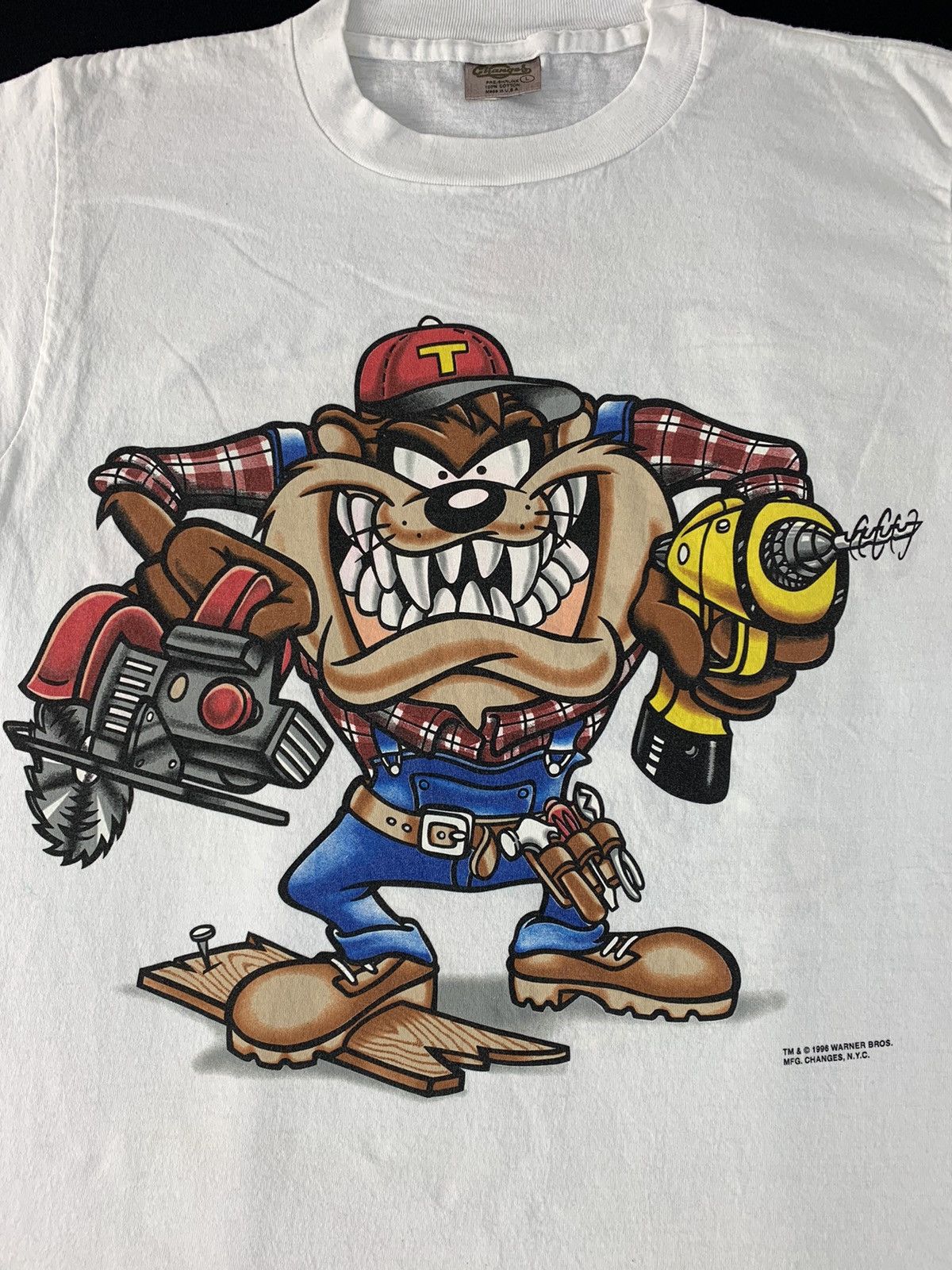 Vintage Looney Tunes Taz Devil Handyman Carpenter Mirror Screen Tee Size US L / EU 52-54 / 3 - 4 Thumbnail