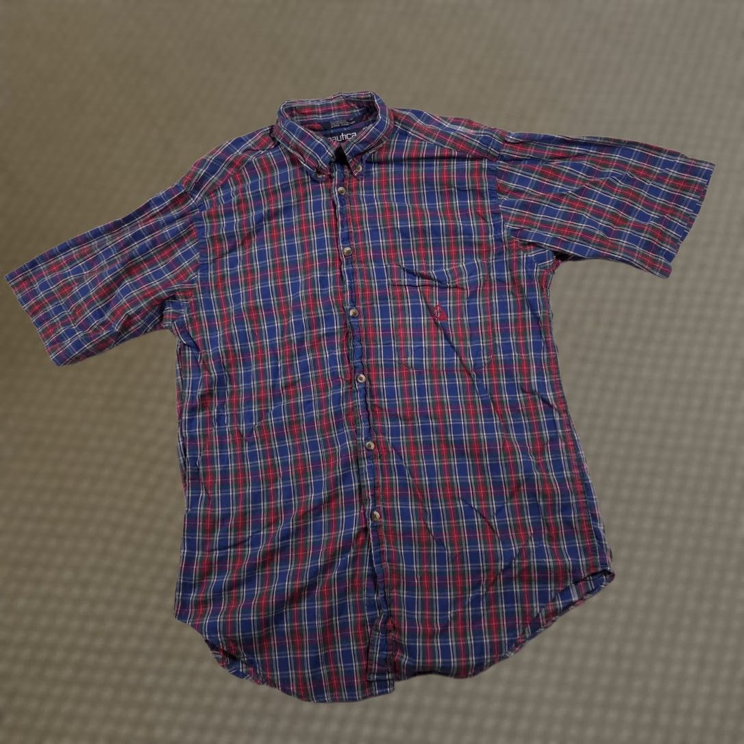 Nautica Nautica Shirt Mens Medium Blue Red Green Plaid Short Sleeve Button Down Pocket Embroidered Sail Logo Casual Button-Up Collared Size US M / EU 48-50 / 2 - 1 Thumbnail
