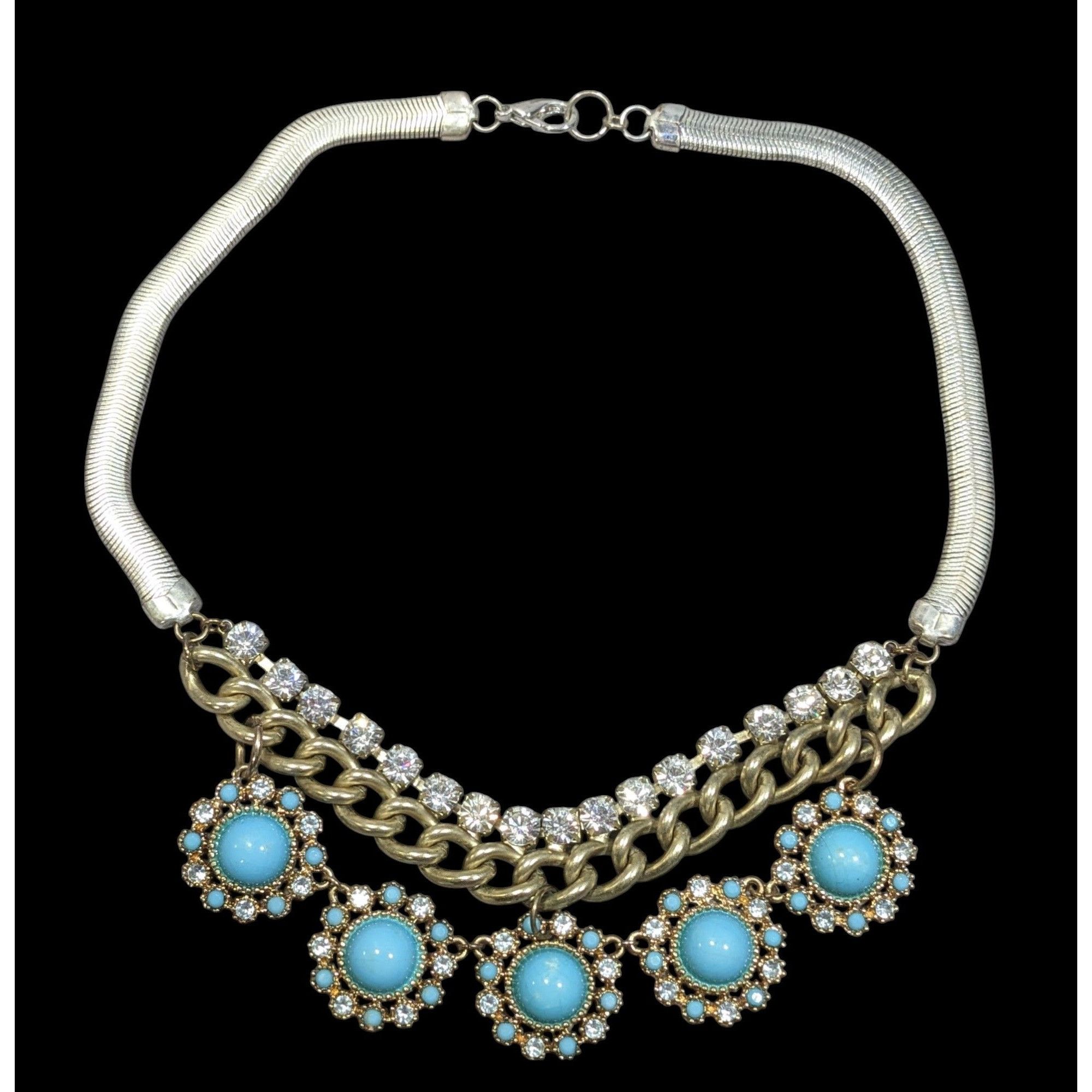 Other Bohemian Glam Silver And Gold Tone Necklace With Blue And Cl Size ONE SIZE - 1 Thumbnail
