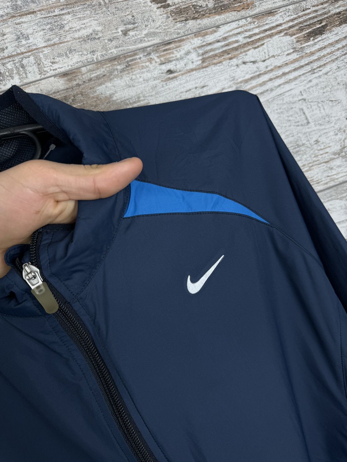 Nike × Vintage Mens Vintage Nike navy track jacket swoosh drill Olympic y2k Size US L / EU 52-54 / 3 - 5 Thumbnail