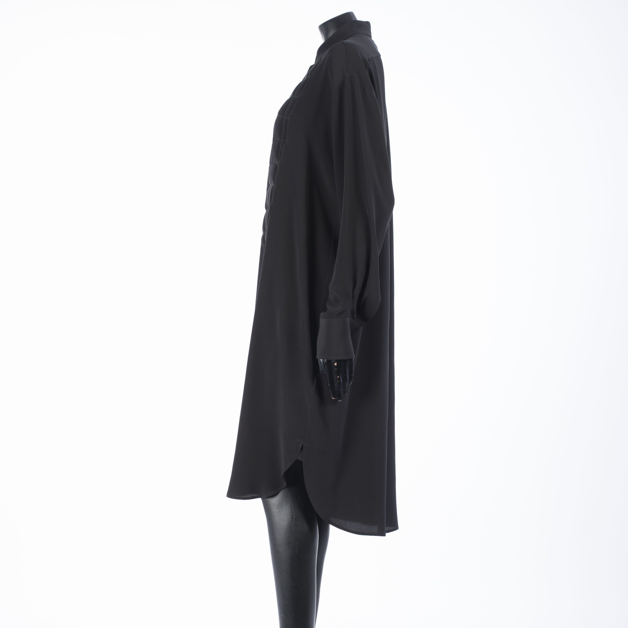 Bottega Veneta Black Quilted Silk Crepe De Chine Shirt Dress Size S / US 4 / IT 40 - 3 Thumbnail