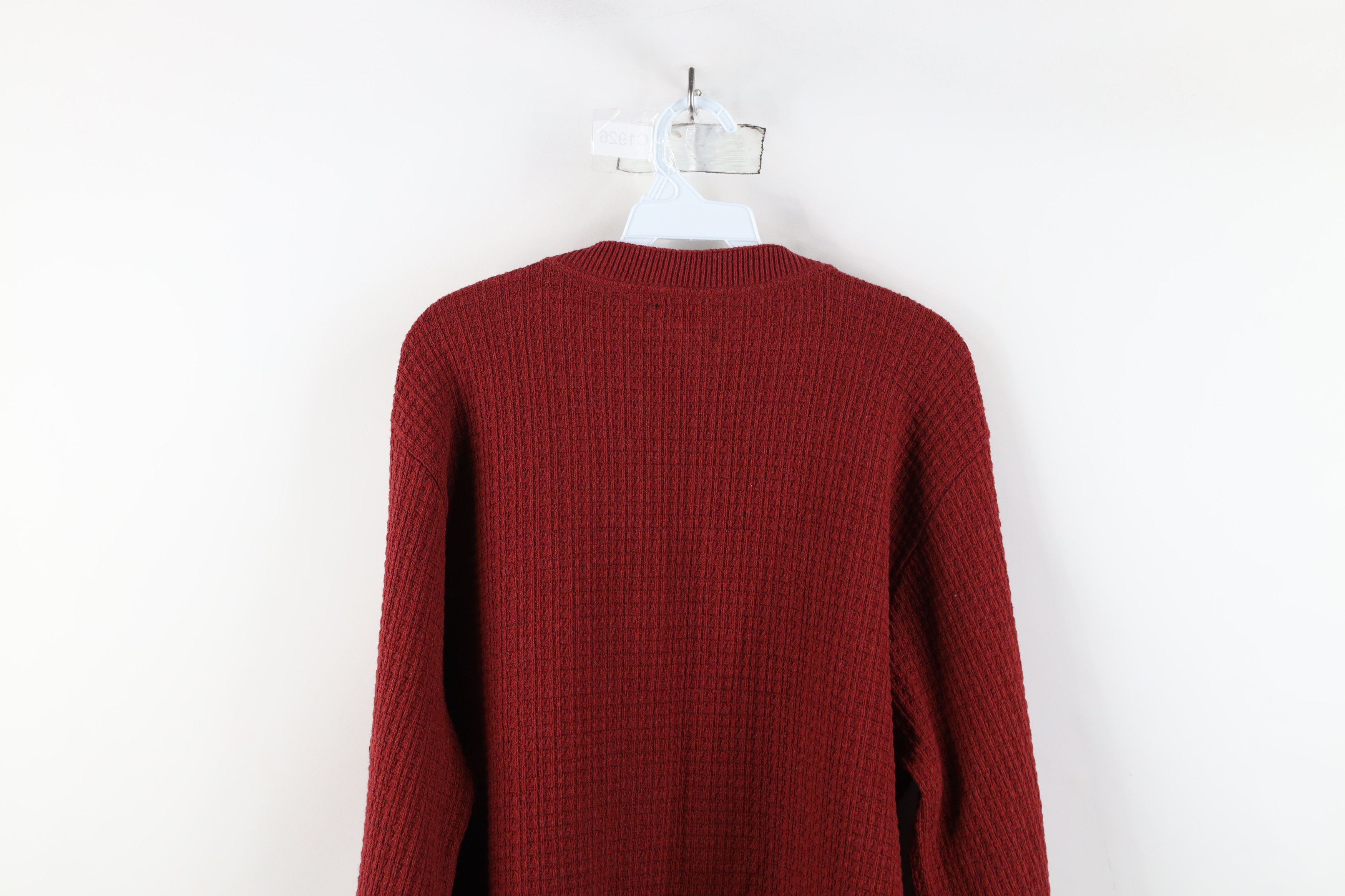 Vintage Vintage 90s Streetwear Waffle Knit Henley Sweater Red Size US L / EU 52-54 / 3 - 9 Thumbnail