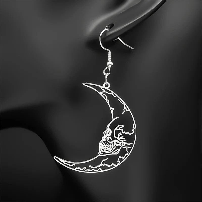 Jewelry Gothic Skull Crescent Moon Drop Earrings Jewelry Gift Size ONE SIZE - 1 Thumbnail