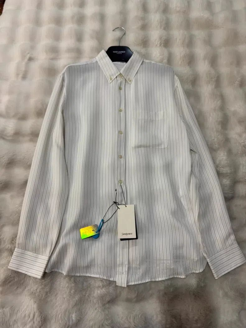 Saint Laurent Paris Saint Laurent Paris Mulberry Silk Striped Shirt Size XS / US 0-2 / IT 36-38 - 1 Thumbnail