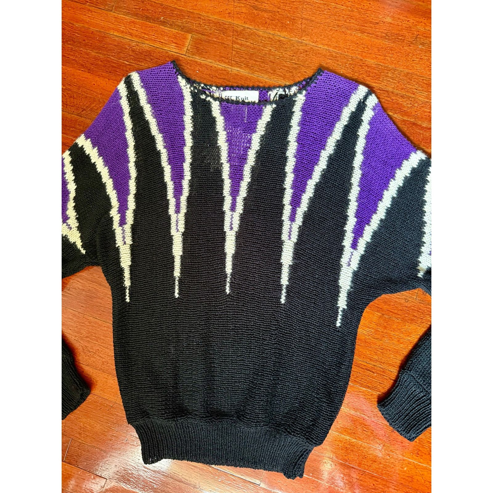 Vintage Vintage 80s Knit Knack Purple Black Harlequin Sweater Small Size S / US 4 / IT 40 - 3 Thumbnail