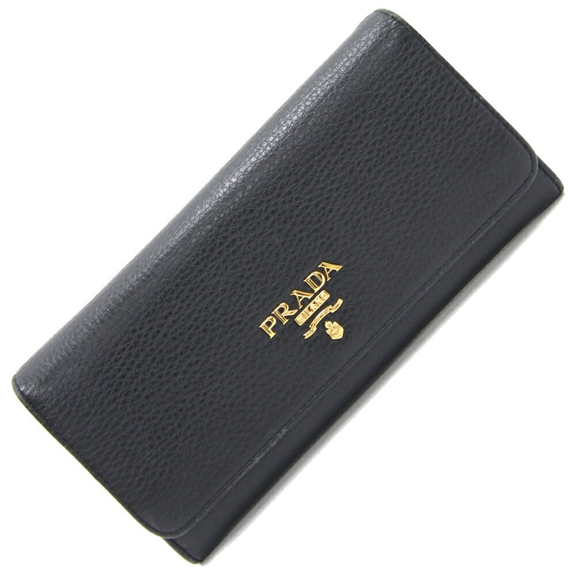 image of Prada Bi-Fold Long Wallet 1Mh132 Black Leather Women's Pass Case