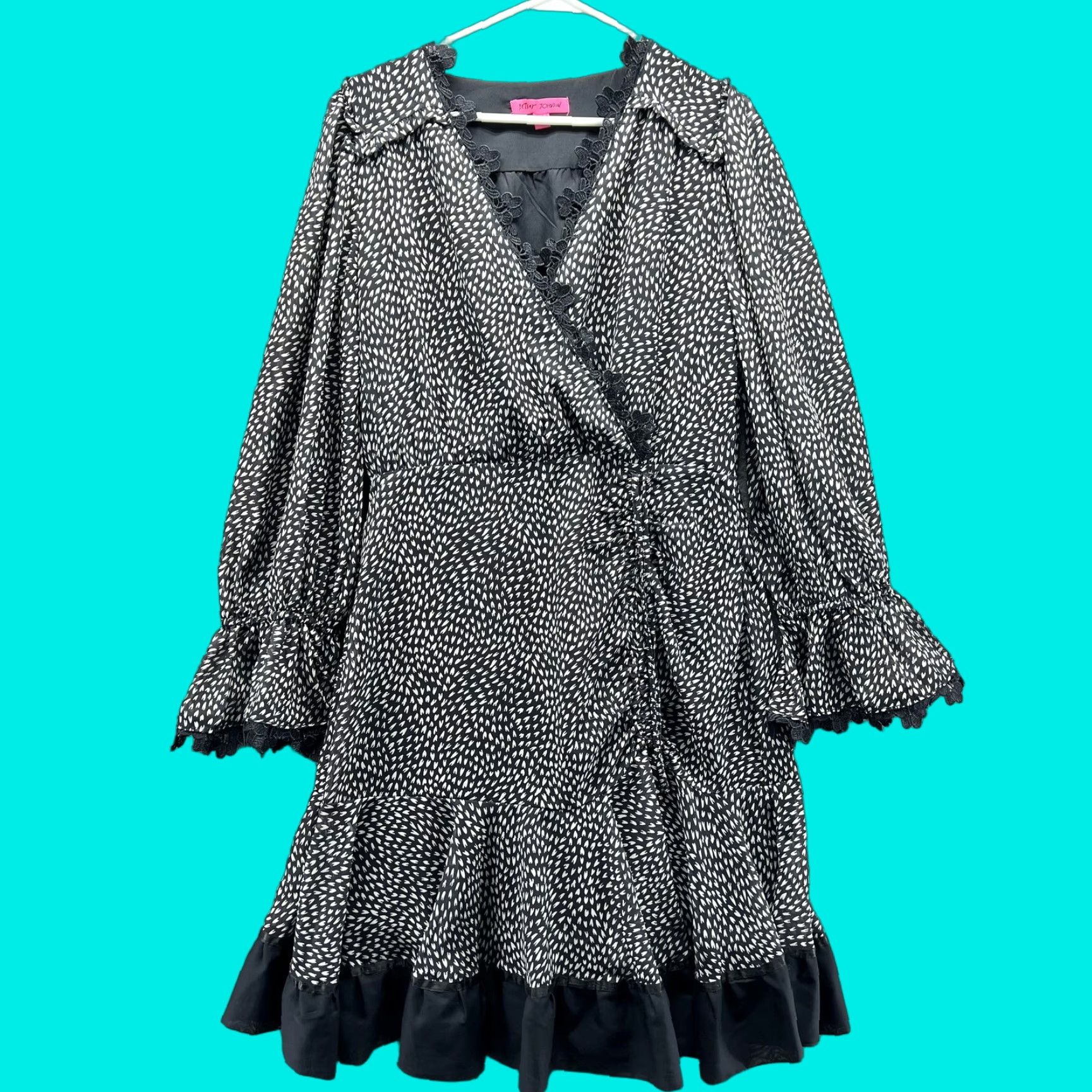 Betsey Johnson Betsey Johnson Dress Womens 12 Black Geometric Ruffle Wrap Long Sleeve Mini Party/Cocktail Casual Size XL / US 12-14 / IT 48-50 - 1 Thumbnail