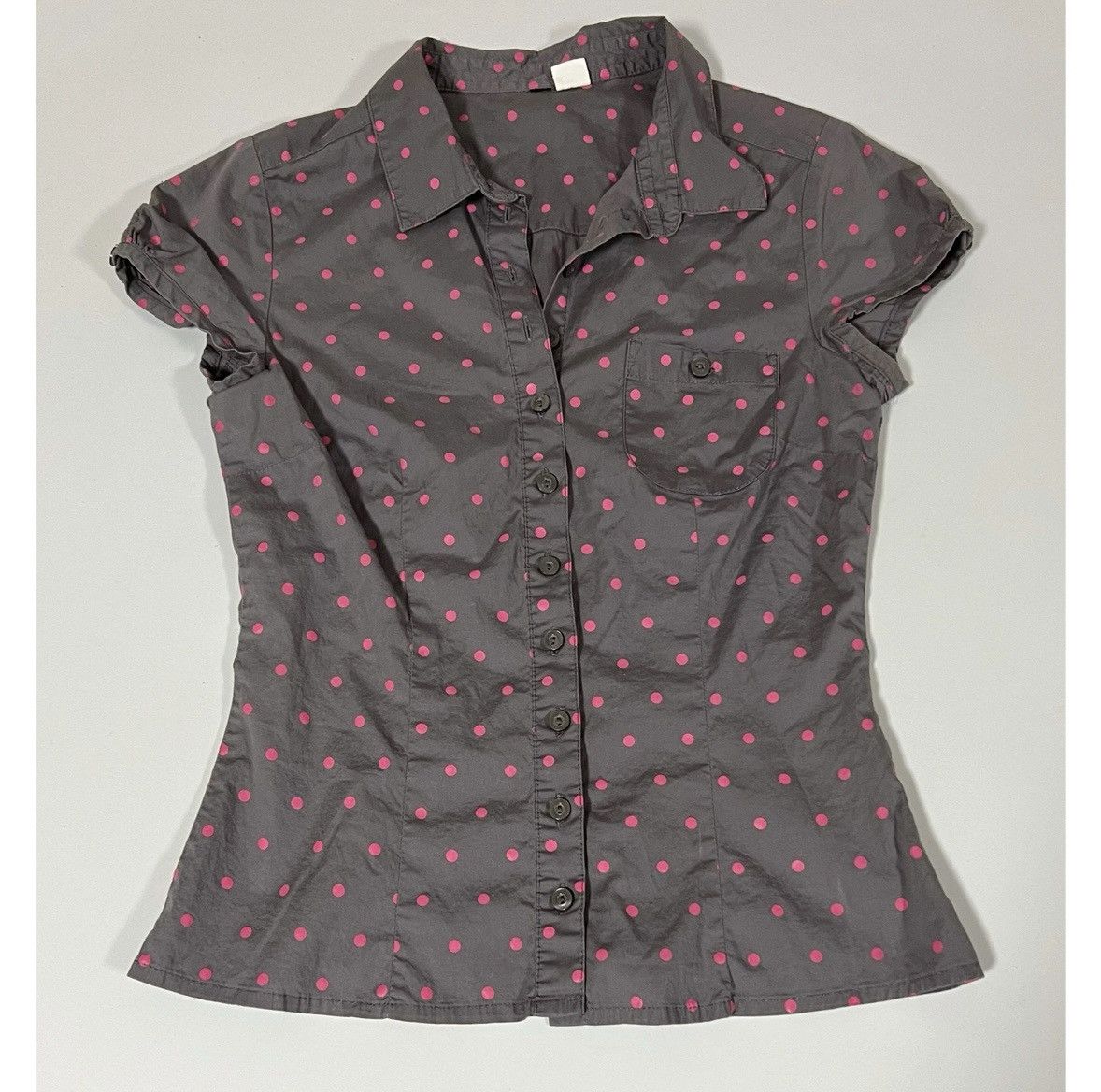 Vintage Gray Pink Polka Dot Button-Down Shirt Top Blouse Size 6 🩶 Size M / US 6-8 / IT 42-44 - 3 Thumbnail
