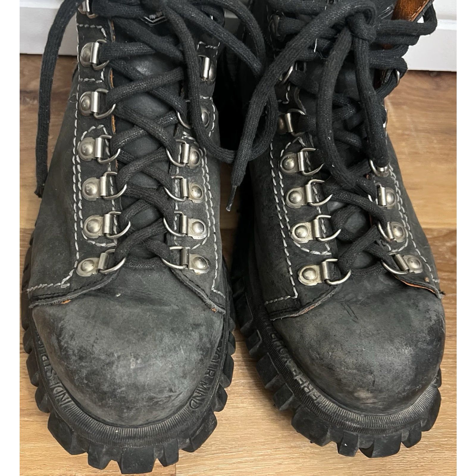 Vintage VINTAGE Bunker Boots Lace Up Combat Goth Grunge 12 H2F Men Boots Gray 90s Suede Leather? Size US 12 / EU 45 - 5 Thumbnail