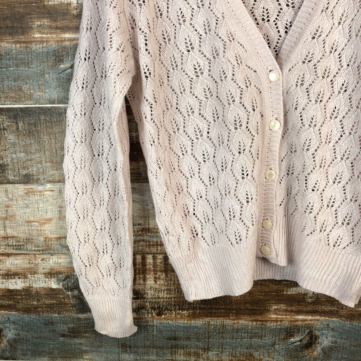 Japanese Brand Naiga Pink Cardigan crochet meshnet Knitwear #A1470 Size M / US 6-8 / IT 42-44 - 7 Thumbnail