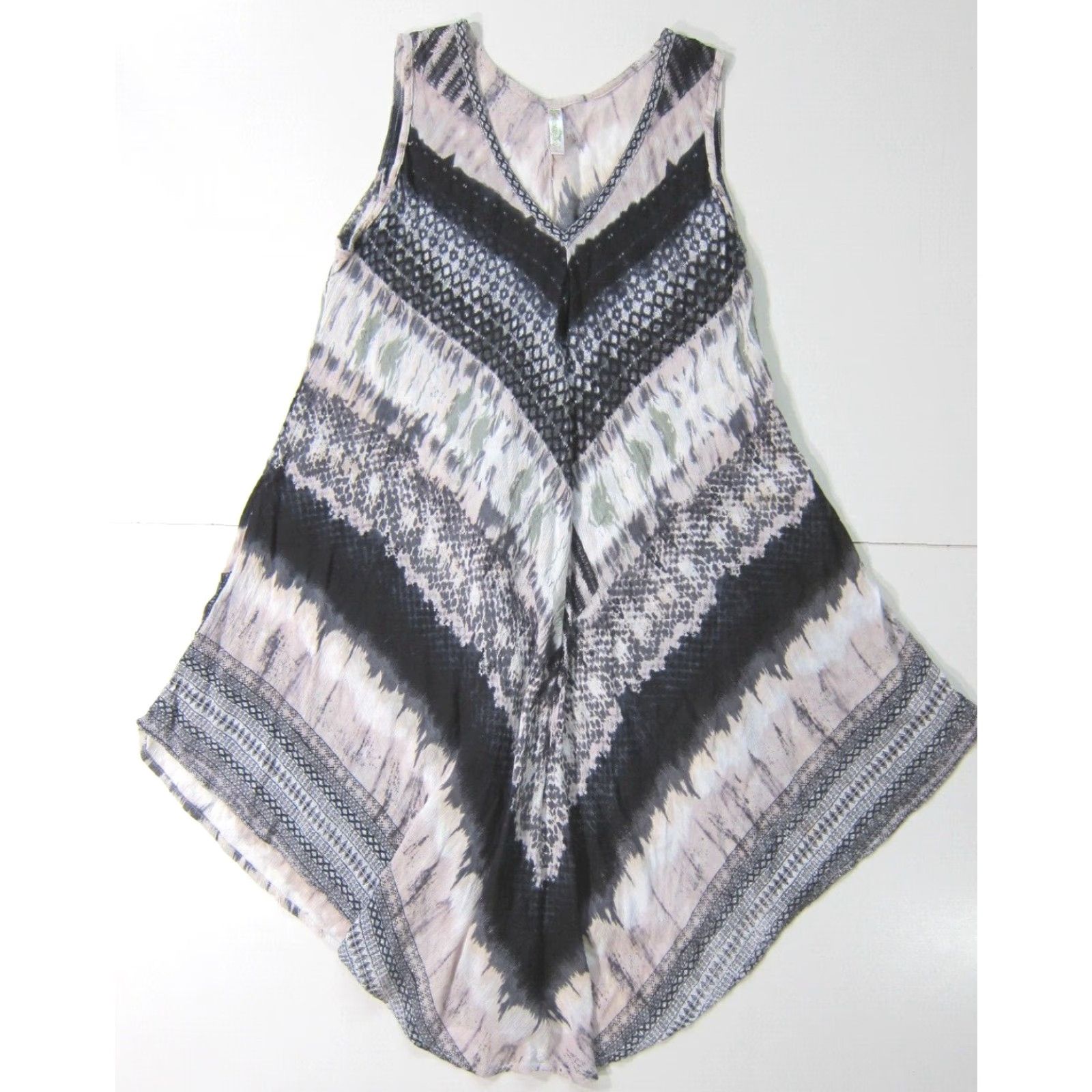 Vintage Shoreline Maxi Dress Women Large V-Neck Sleeveless Tunic Muumuu Rayon Grey Green Size L / US 10 / IT 46 - 2 Thumbnail
