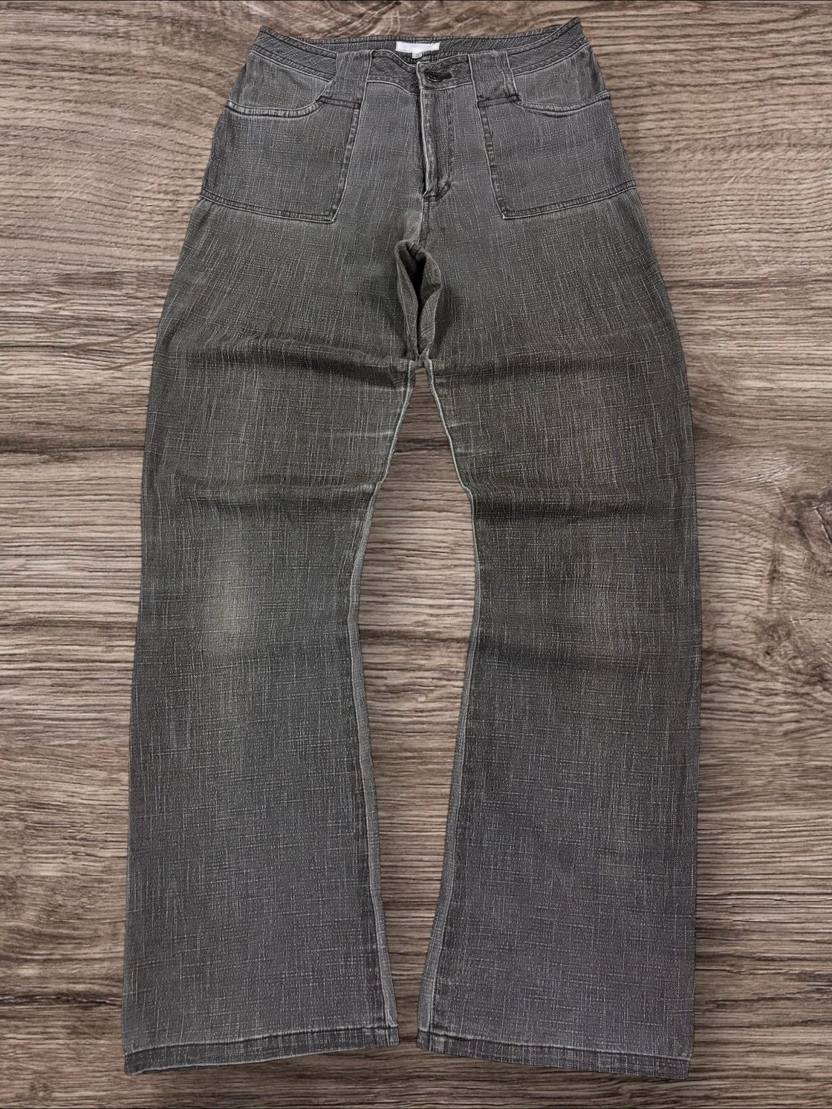 Japanese Brand Esuwai Japan Crosshatch Grey Wash Flare Jeans Size US 28 / EU 44 - 2 Thumbnail