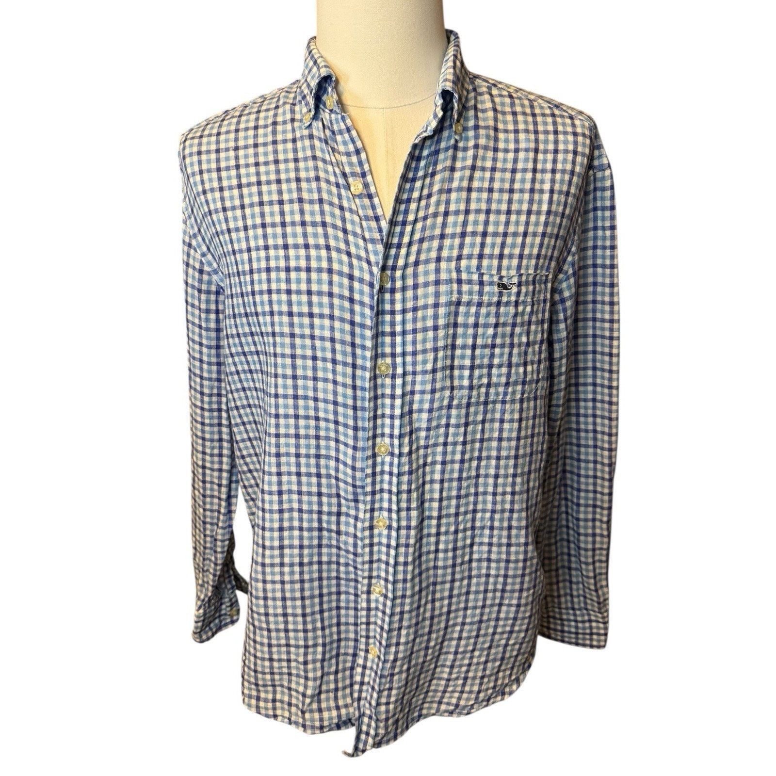 Vineyard Vines Vineyard Vines Blue Check 100% Linen Shirt TINY FLAW Size US L / EU 52-54 / 3 - 1 Thumbnail