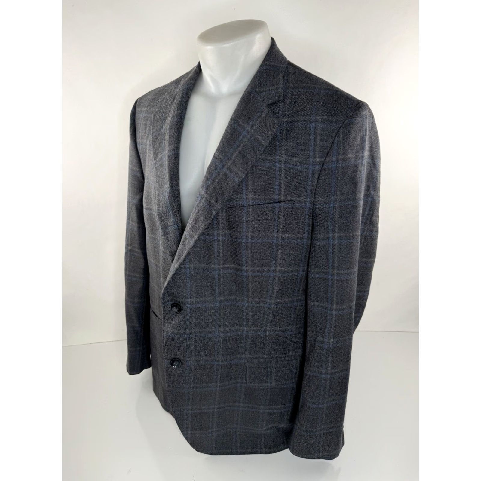 Peter Millar PETER MILLAR Blazer Wool Windowpane Plaid Mens 46 R Gray & Blue JL EXCELLENT Size 46R - 3 Thumbnail