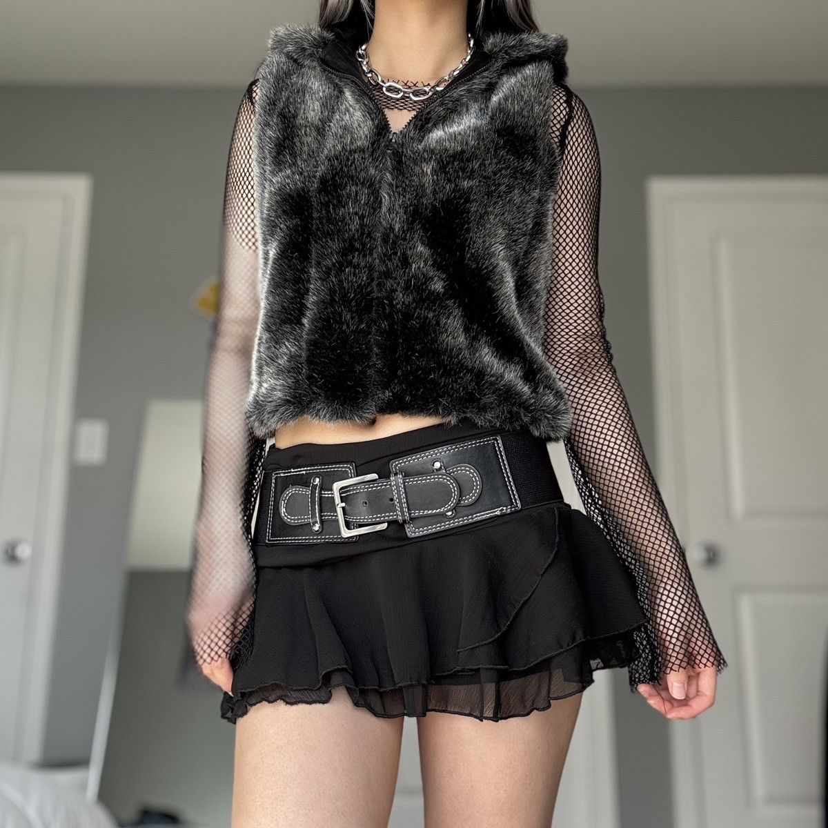 Other Vintage Grey Faux Fur Hooded Vest Size S / US 4 / IT 40 - 8 Thumbnail