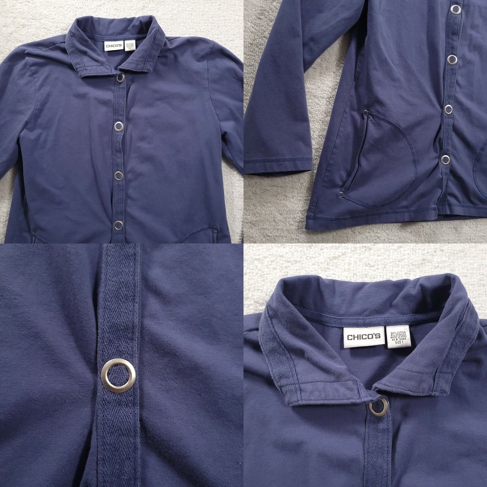 Vintage Chico's Womens Collared Shirt Button-Up Long Sleeve Blue with Pockets, Size 1, Regular Size XS / US 0-2 / IT 36-38 - 8 Thumbnail