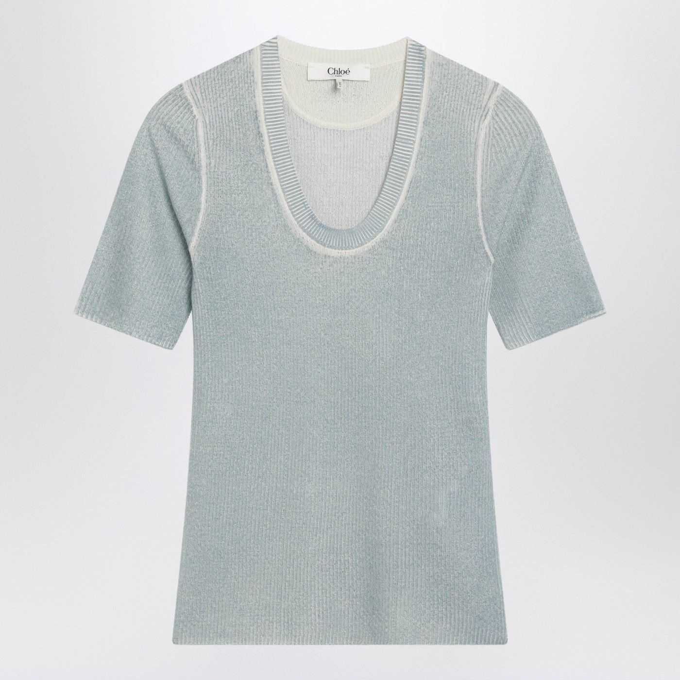 Chloe Chloe Blue-Grey Wool-Blend Knit Top Size L / US 10 / IT 46 - 1 Thumbnail