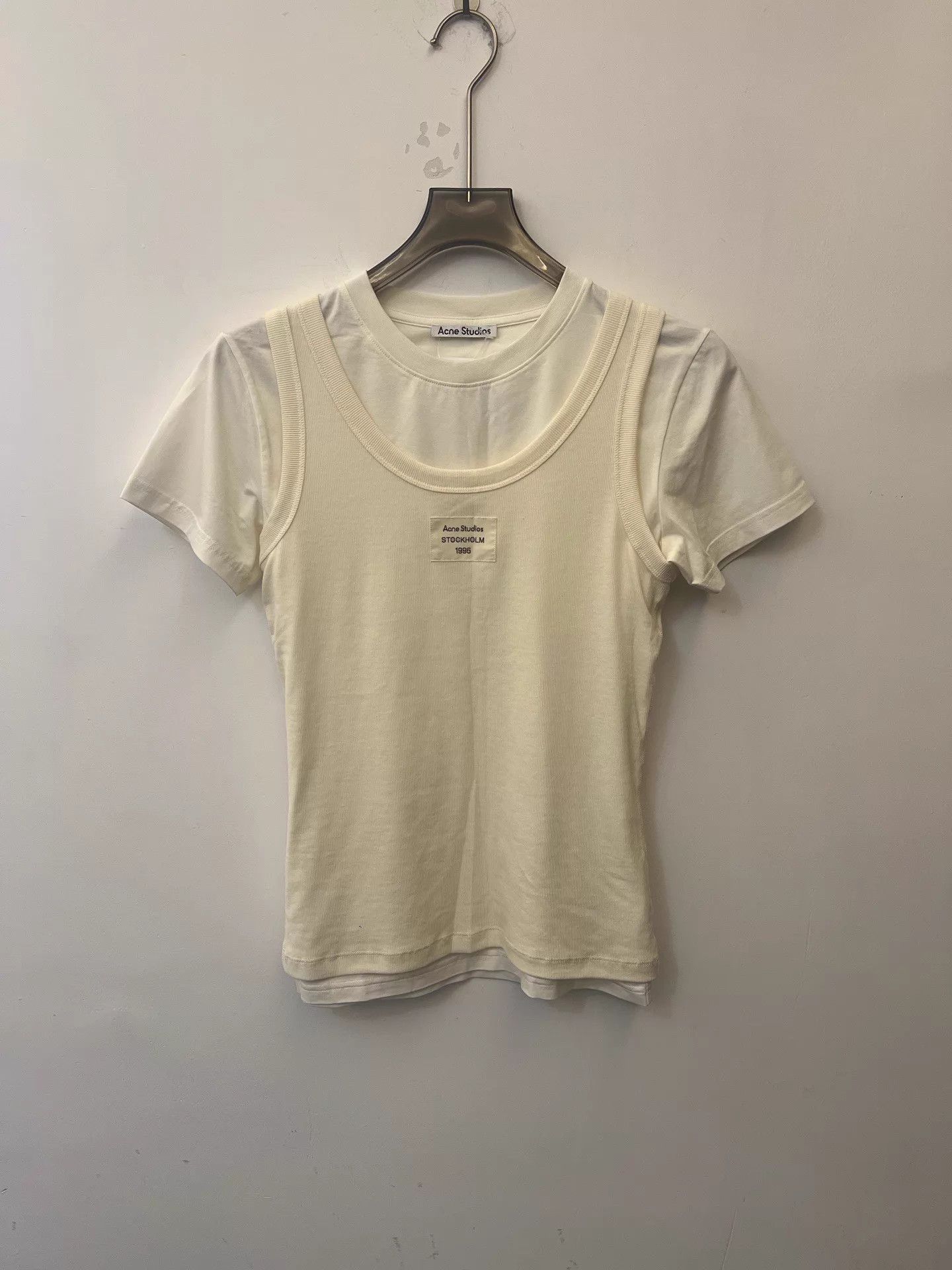 Acne Studios Acne logo print two - tone short tee women's white L Size L / US 10 / IT 46 - 1 Thumbnail