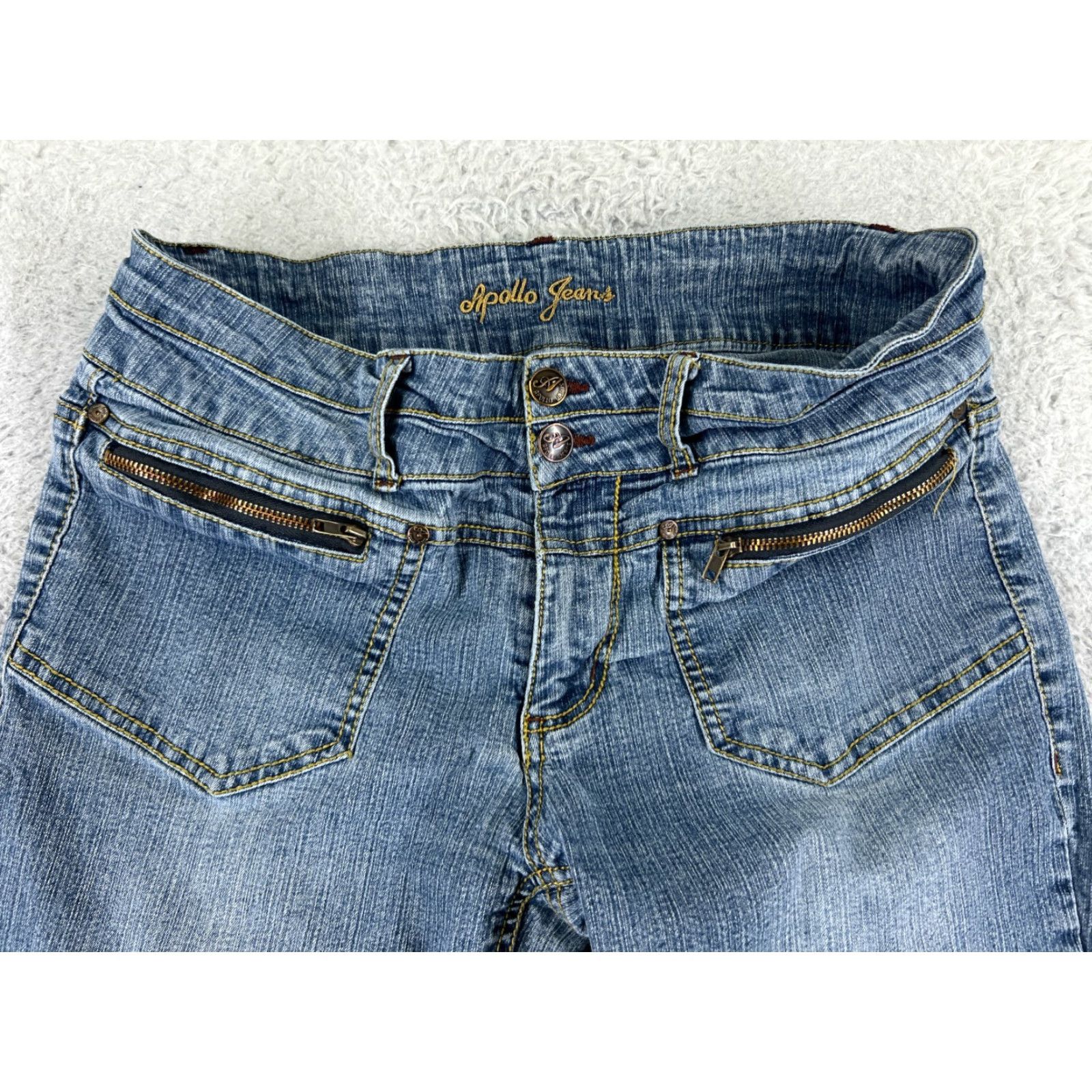 Denime Apollo Jeans Pants Womens 10 Blue Denim Straight Leg Mid Rise Embroidered 27x28 Size 32" / US 10 / IT 46 - 4 Thumbnail