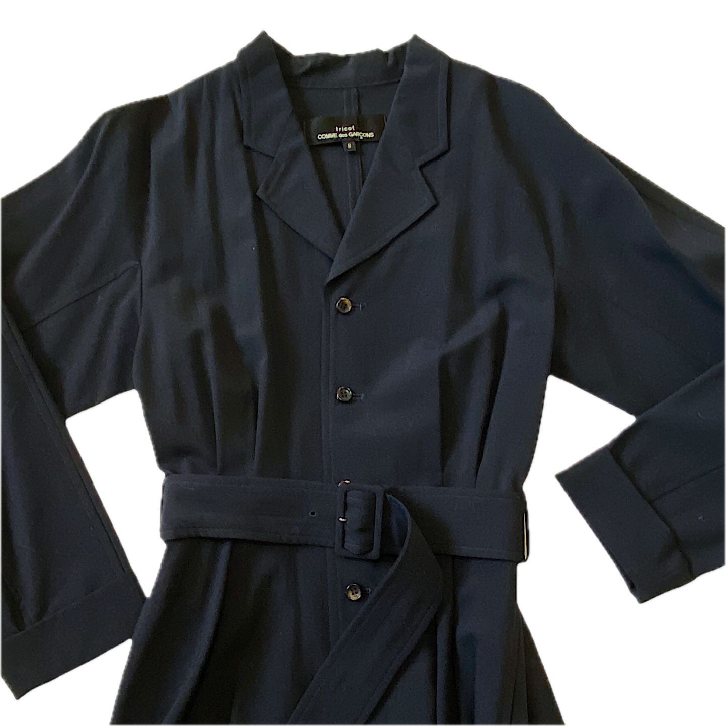 Comme des Garcons Comme des Garçons Tricot AD1991 Navy Wool Belted Midi Dress Size S / US 4 / IT 40 - 4 Thumbnail