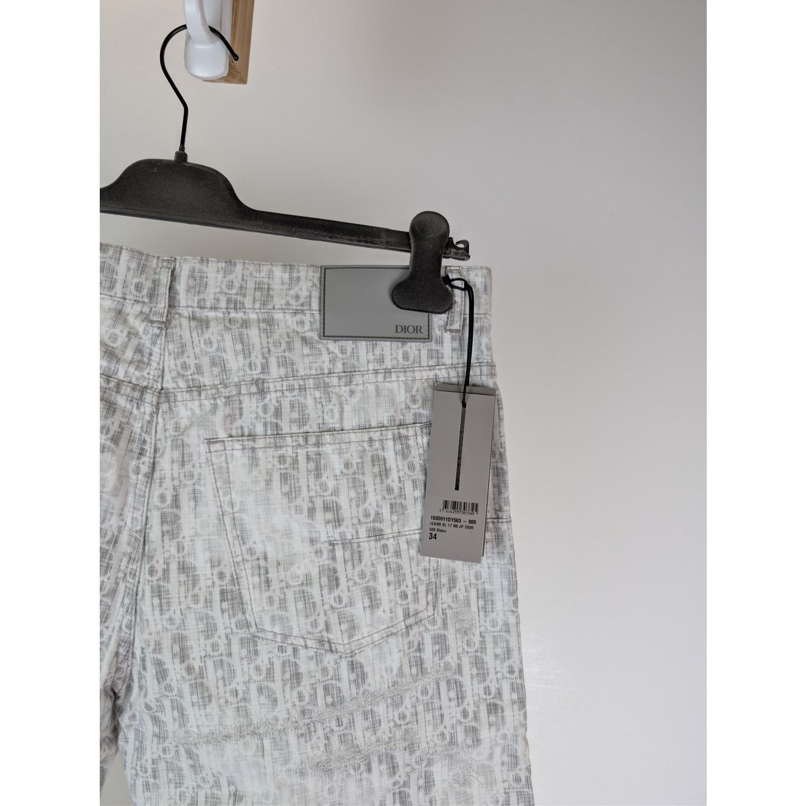 Dior o1rshd1 Straight Oblique Print Cotton Denim Jeans in Blanc Size US 34 / EU 50 - 13 Thumbnail