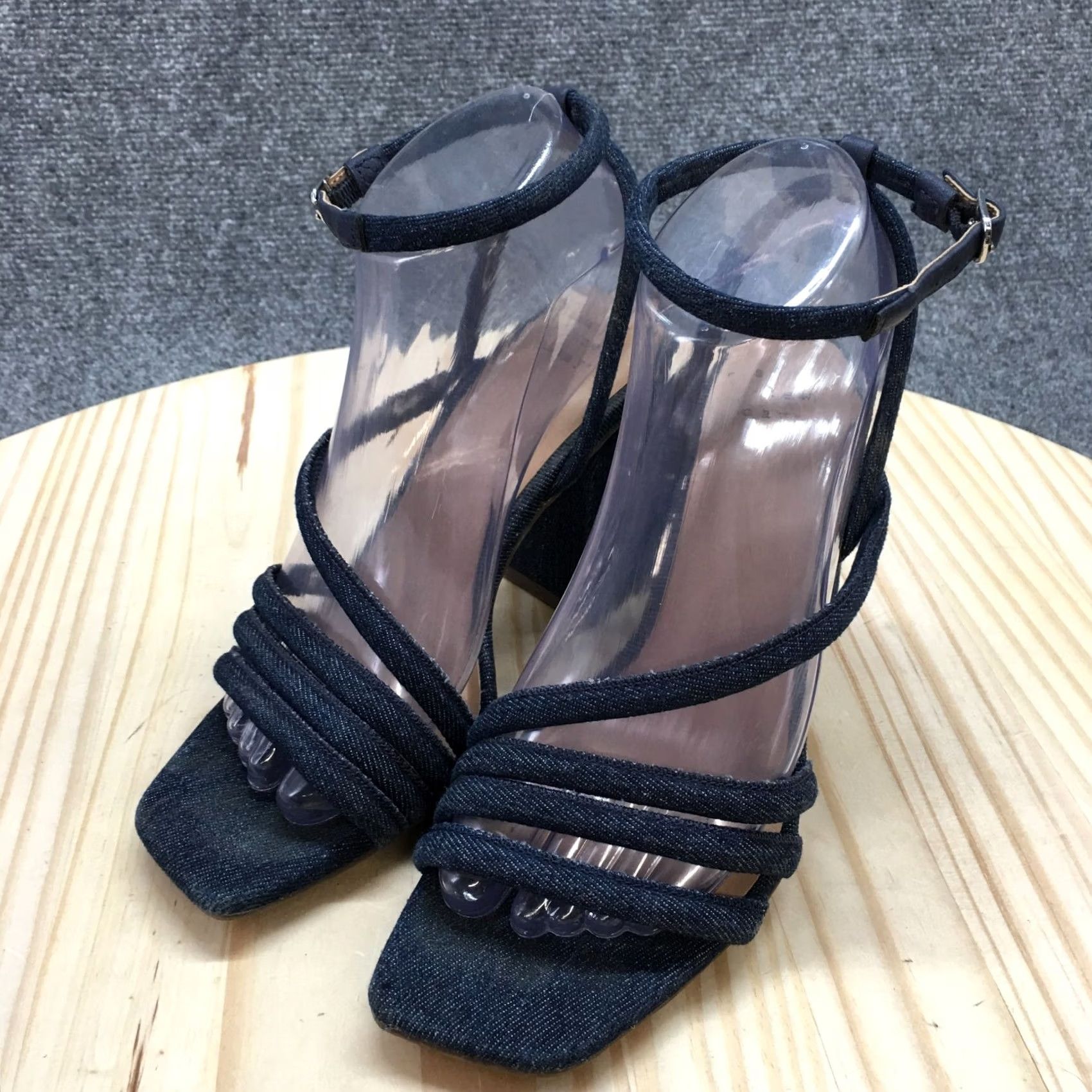 Vintage A New Day Sandals Womens 7 Katana Gladiator Blue Denim Ankle Strap Block Heels Size US 7 / IT 37 - 3 Thumbnail