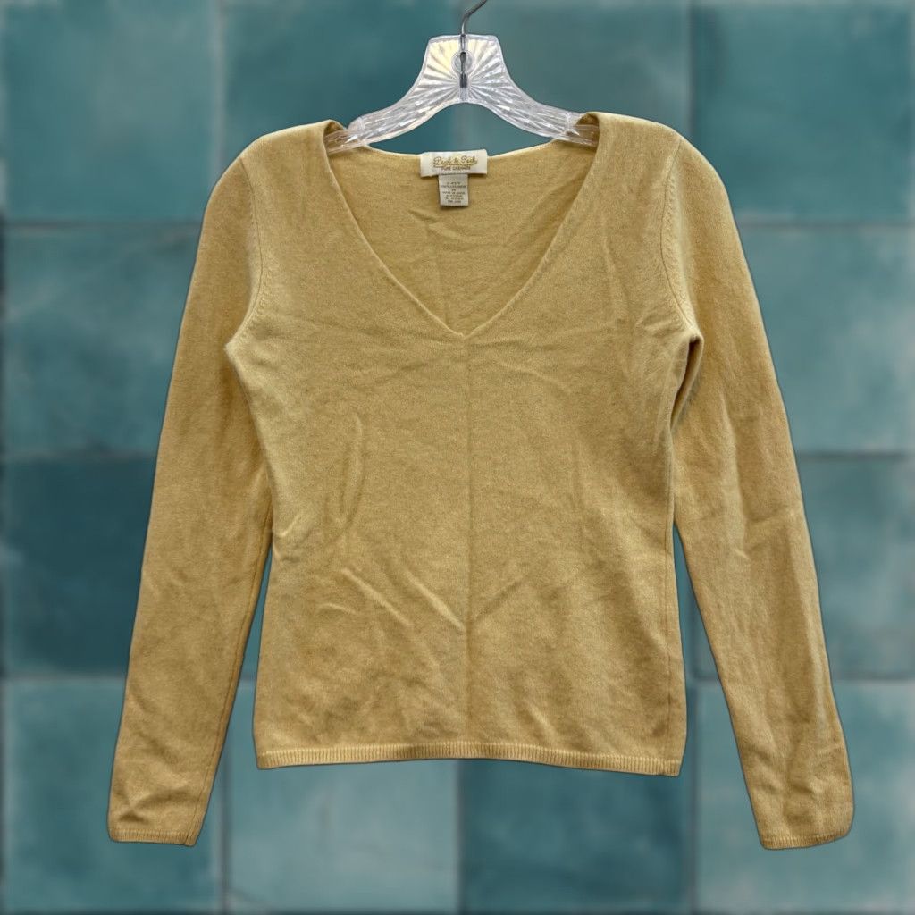Vintage VINTAGE Peck & Peck Cashmere Sweater Top Yellow 2 Ply V-Neck Women's M/S Small Medium Regular 100% Cashmere Size S / US 4 / IT 40 - 1 Thumbnail