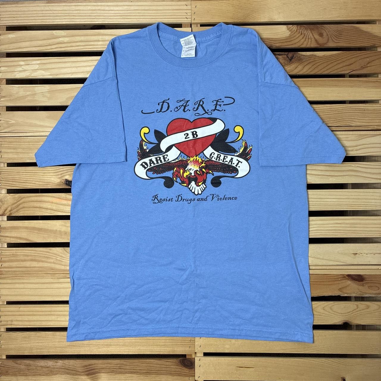 Gildan D.A.R.E. Blue Y2K Ed Hardy-Style Tee Size Large Size US L / EU 52-54 / 3 - 1 Thumbnail