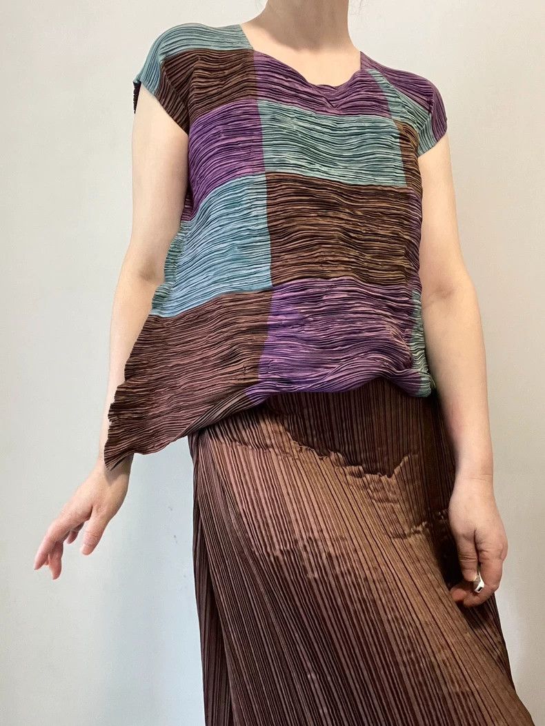 Issey Miyake Issey Miyake size:2 A brown-purple main color block horizo Size S / US 4 / IT 40 - 2 Thumbnail
