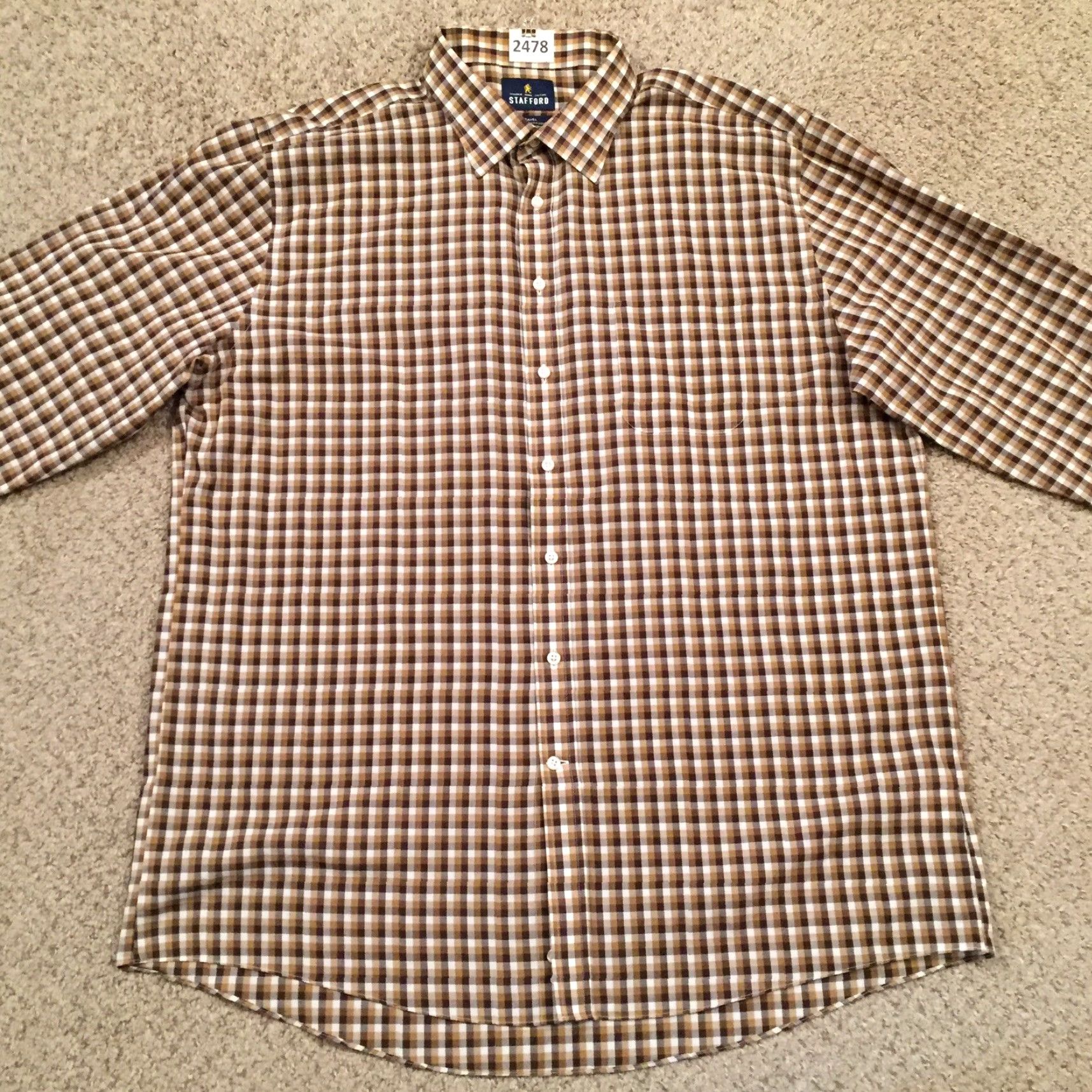Stafford Stafford Shirt Mens 18 Brown Plaid Long Sleeve Button-Up Shirt Men Brown Plaid 18 Stafford Size US XXL / EU 58 / 5 - 5 Thumbnail
