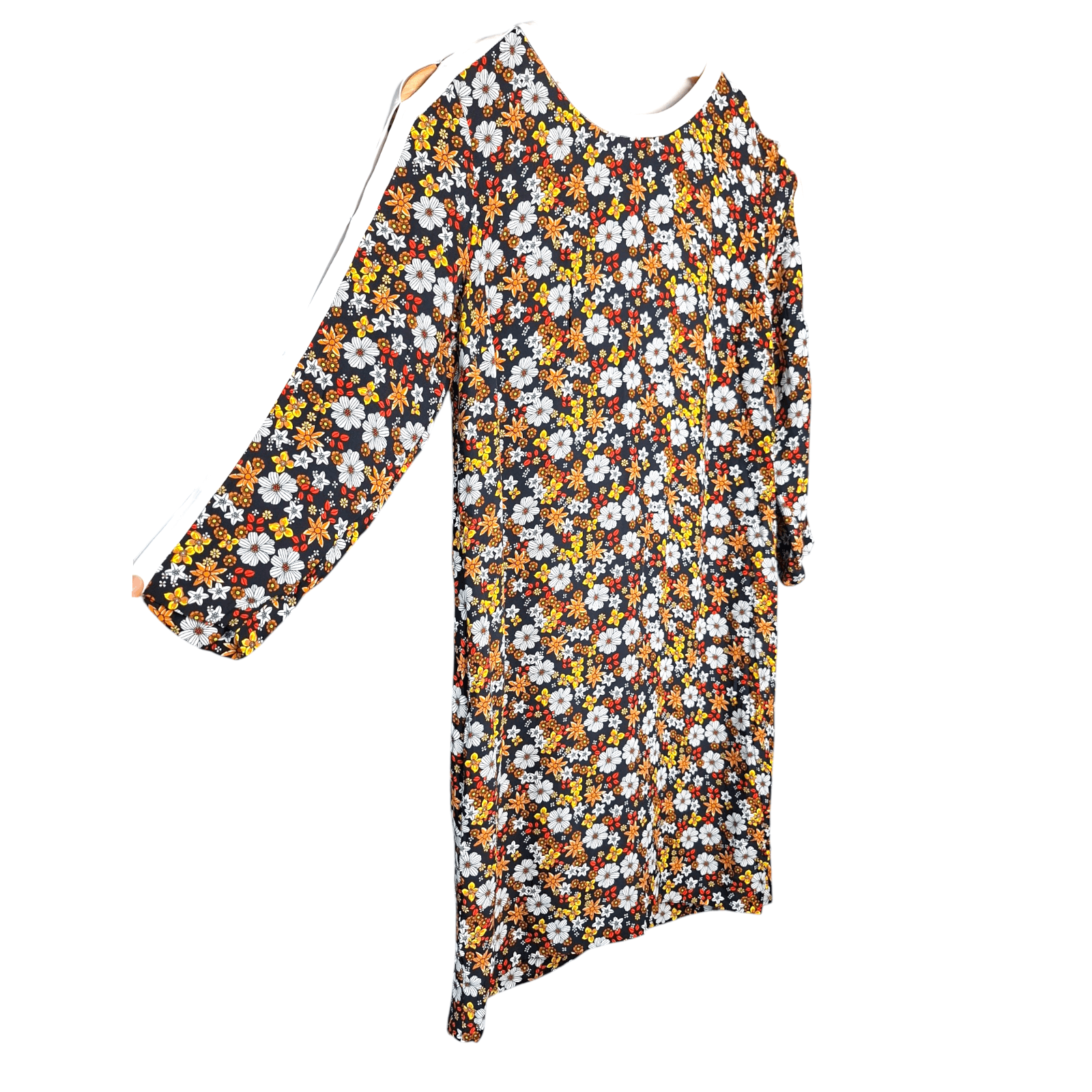 Sandro SANDRO Paris Floral Mini Dress White Trim Split Sleeve Retro Size XS / US 0-2 / IT 36-38 - 5 Thumbnail