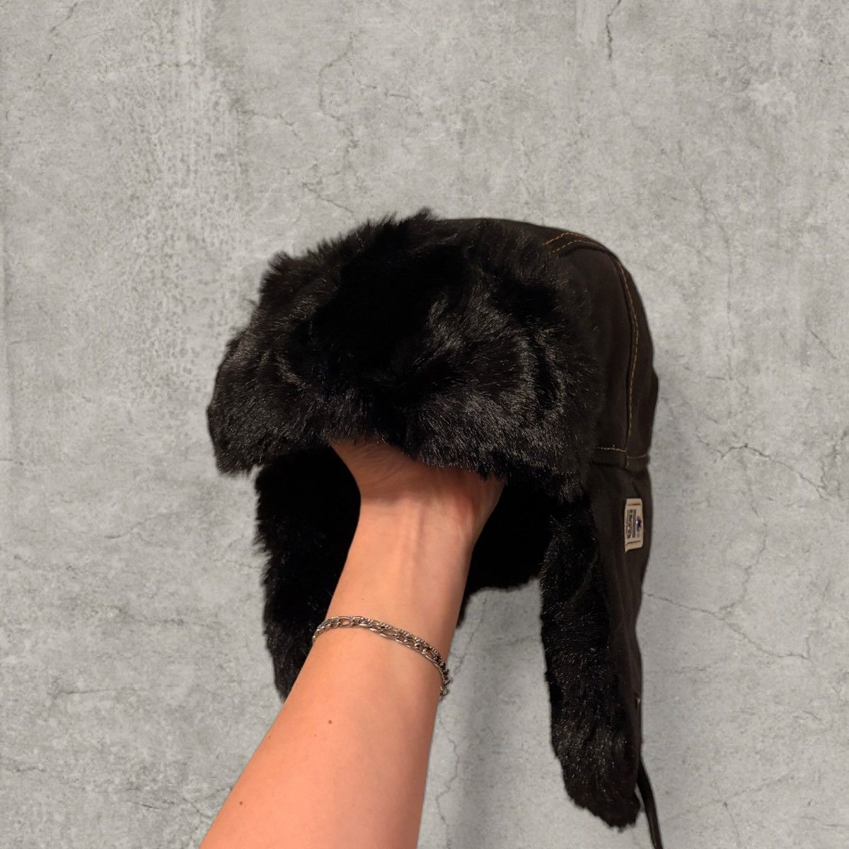 Japanese Brand Russian Ushanka fluffy winter hat in black. One size Size ONE SIZE - 3 Thumbnail
