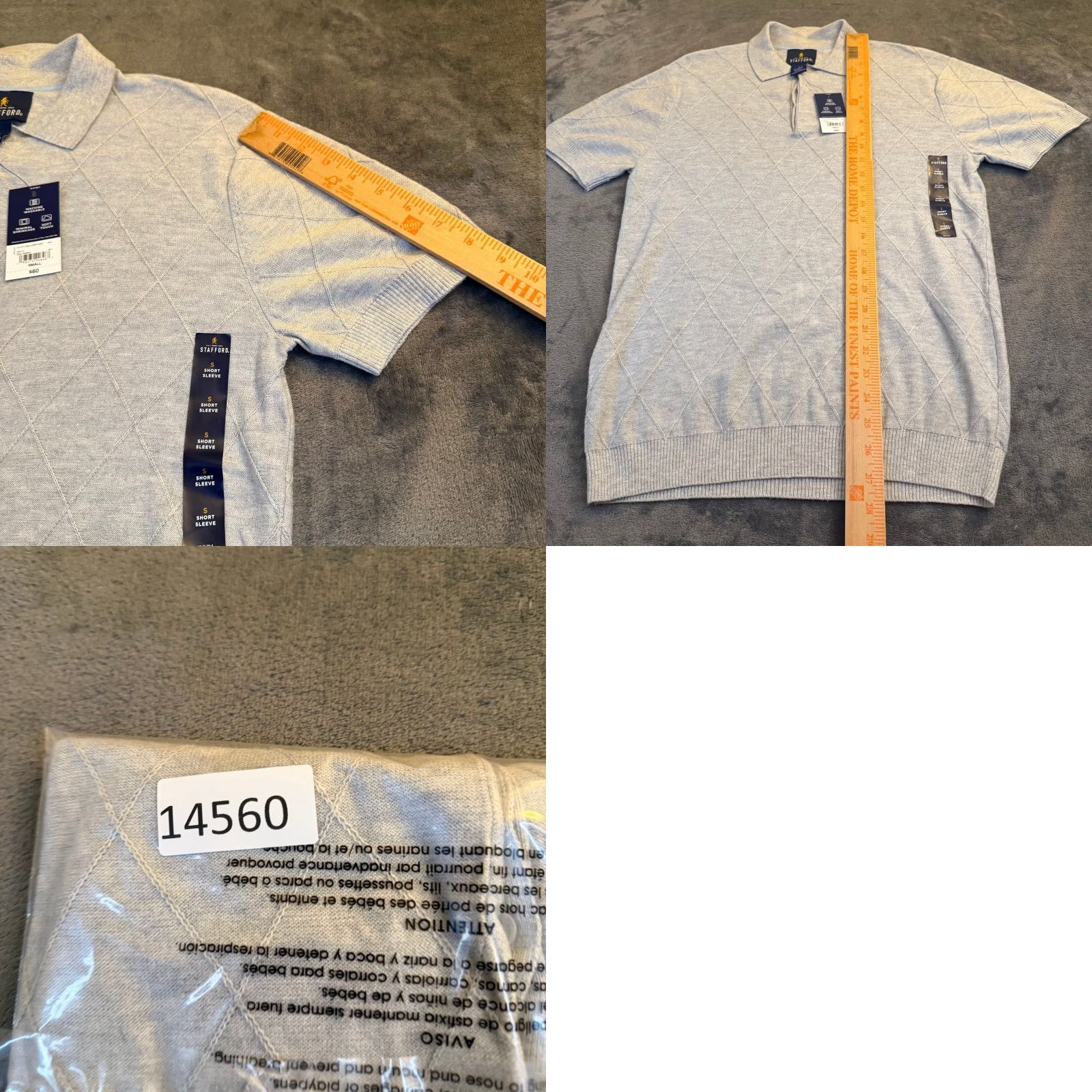 Stafford Stafford Polo Shirt Short Sleeve Argyle/Diamond Knit Mens Size S NWT Gray Acrylic Blend 54% Cotton 24% Acrylic 22% Rayon Size US S / EU 44-46 / 1 - 8 Thumbnail