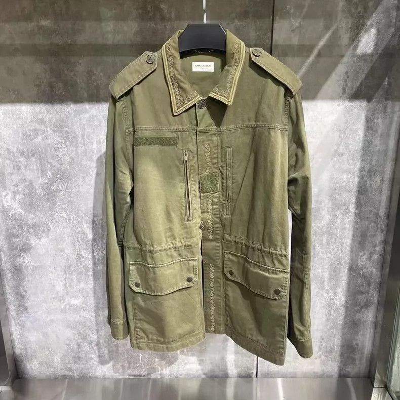 Saint Laurent Paris Saint Laurent Military Green Embroidered Jacket Size US L / EU 52-54 / 3 - 6 Thumbnail