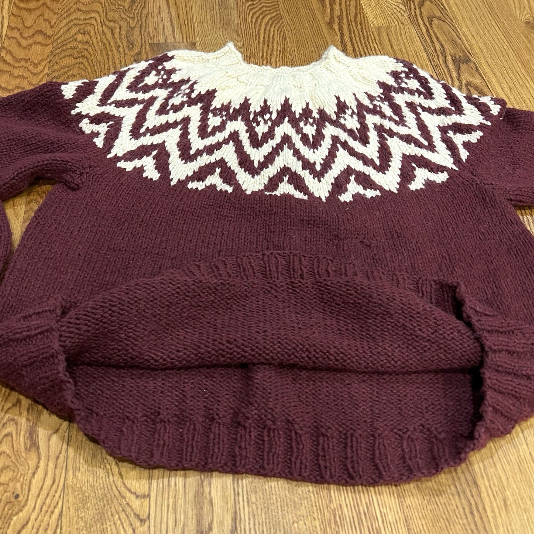 Vintage Unisex 2XL Knitted Sweater Crew Neck Long Sleeve Chunky Knit Fall Winter Casual Travel Cafe Style Maroon Ivory Size XXL / US 16-18 / IT 52-54 - 5 Thumbnail