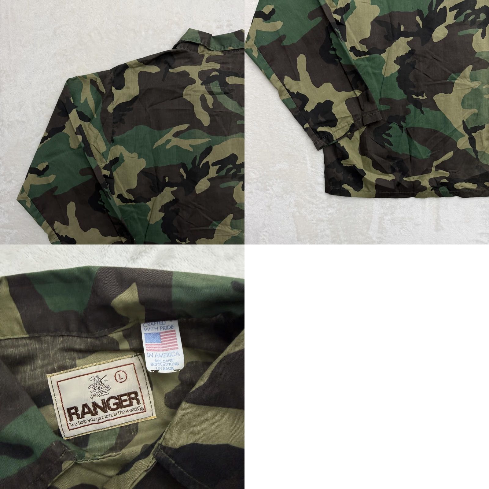 Vintage Ranger Jacket Mens Large Green Camouflage Cotton Military Lightweight USA Made Size US L / EU 52-54 / 3 - 9 Thumbnail