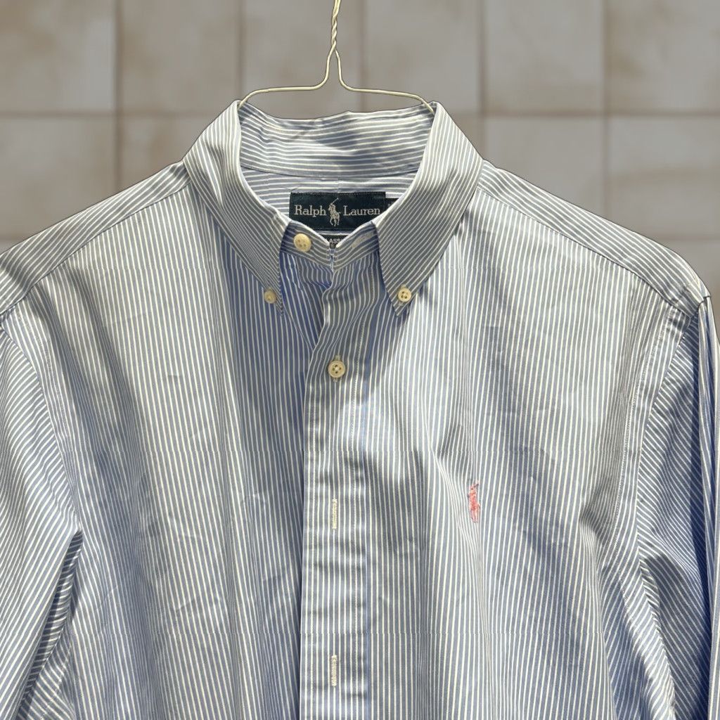 Ralph Lauren ralph lauren Men's Blue Stripe Shirt Polo 16.5 Oxford Classic Fit Size US XL / EU 56 / 4 - 1 Thumbnail