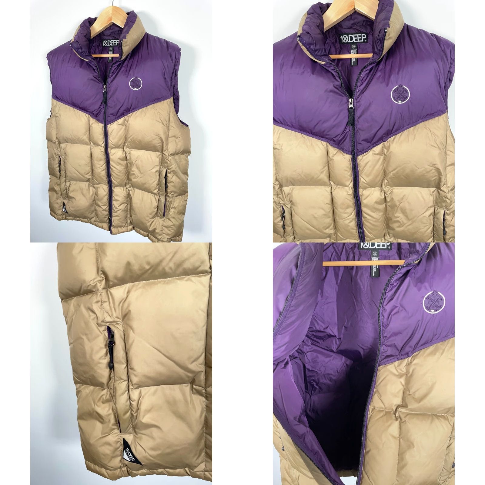 Vintage VINTAGE 10.Deep Puffer Vest Men 2XL Beige Purple Quilted Down Insulated Short Zip Pockets Hip Hop Streetwear Size US XXL / EU 58 / 5 - 8 Thumbnail