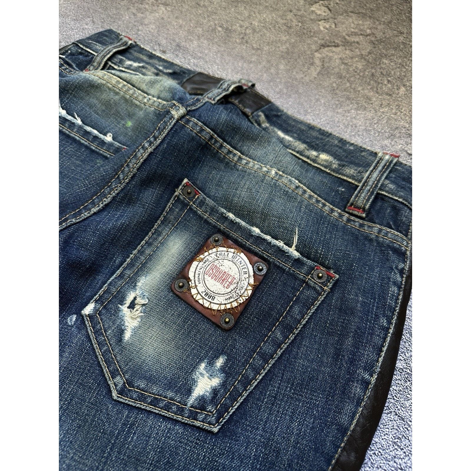 Dsquared2 Vintage Dsquared2 Distressed Leather Inserts Denim Pants Size 30" / US 8 / IT 44 - 6 Thumbnail