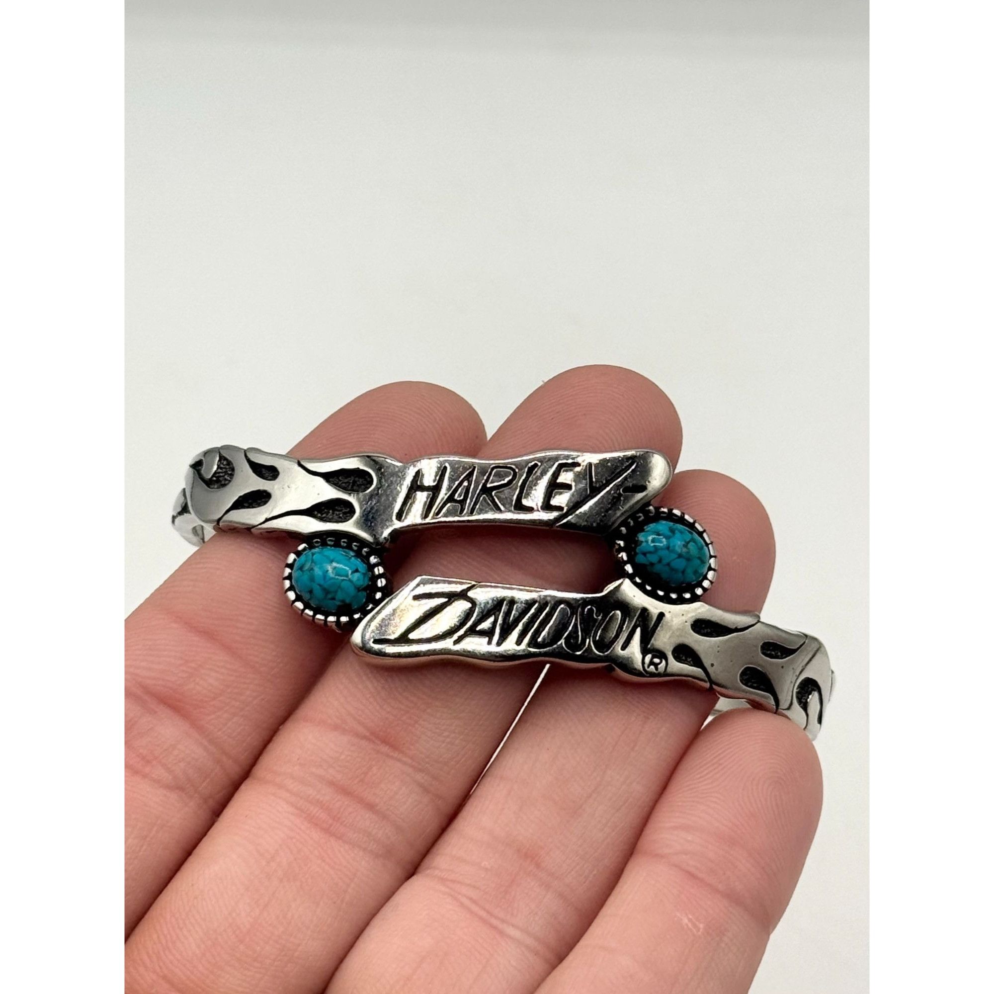 Harley Davidson Vintage Harley Davidson Turquoise Silver Cuff Bracelet Size ONE SIZE - 6 Thumbnail
