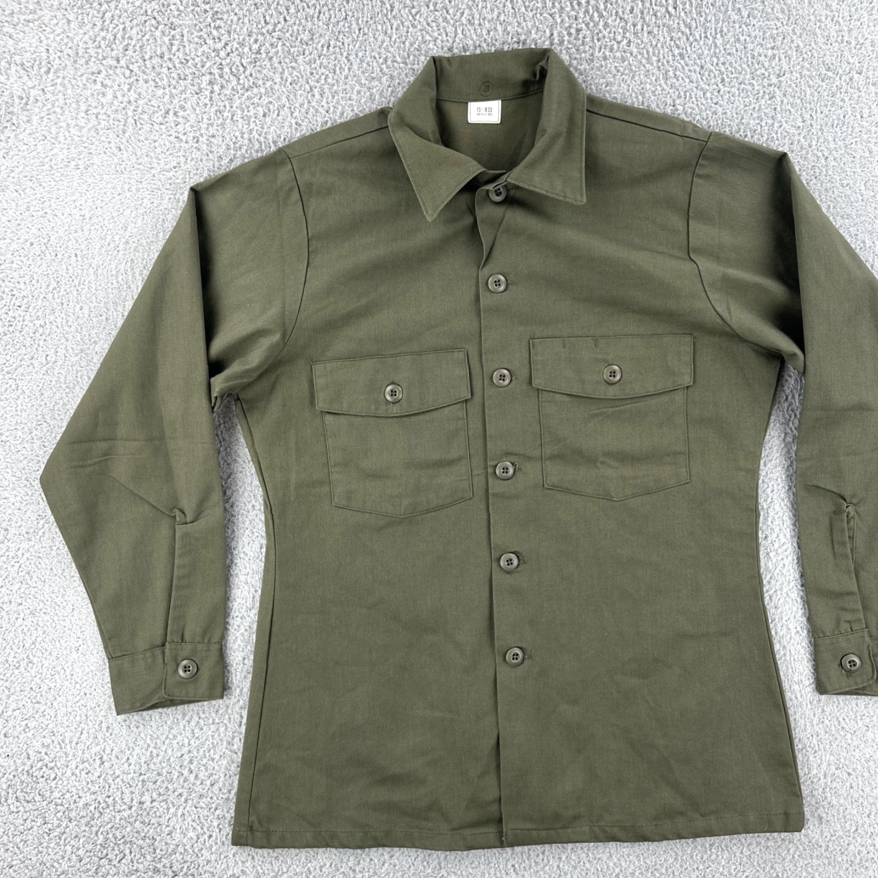 Olive VINTAGE US Army OG-507 Utility Shirt Mens Olive 70s Long Sleeve Collared Button 15 1/2 x 33 Green Regular Men Size US XS / EU 42 / 0 - 3 Thumbnail