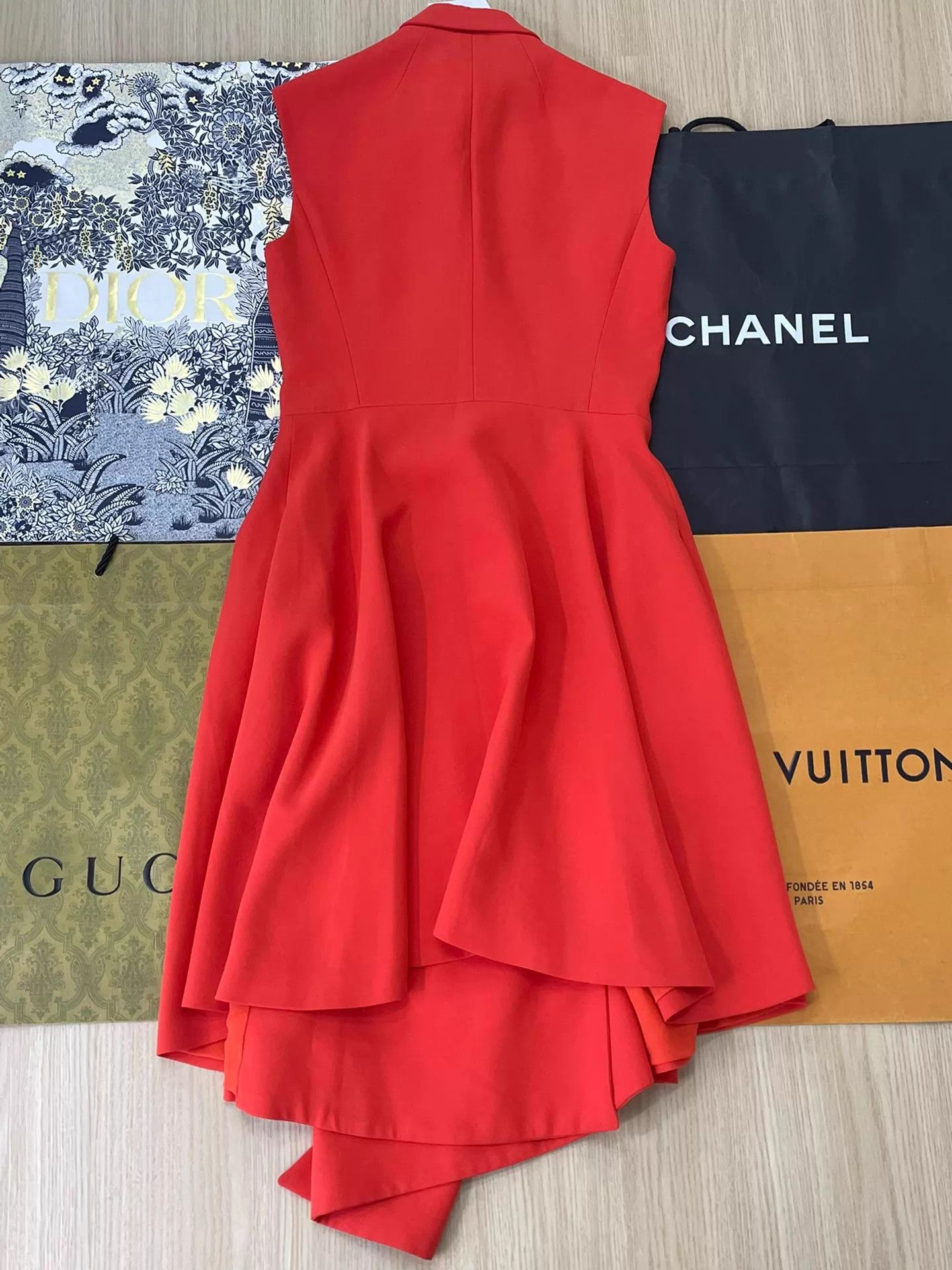 Dior Dior Sleeveless Asym Hem Silk & Wool Red Dress 38 Size XS / US 0-2 / IT 36-38 - 2 Thumbnail