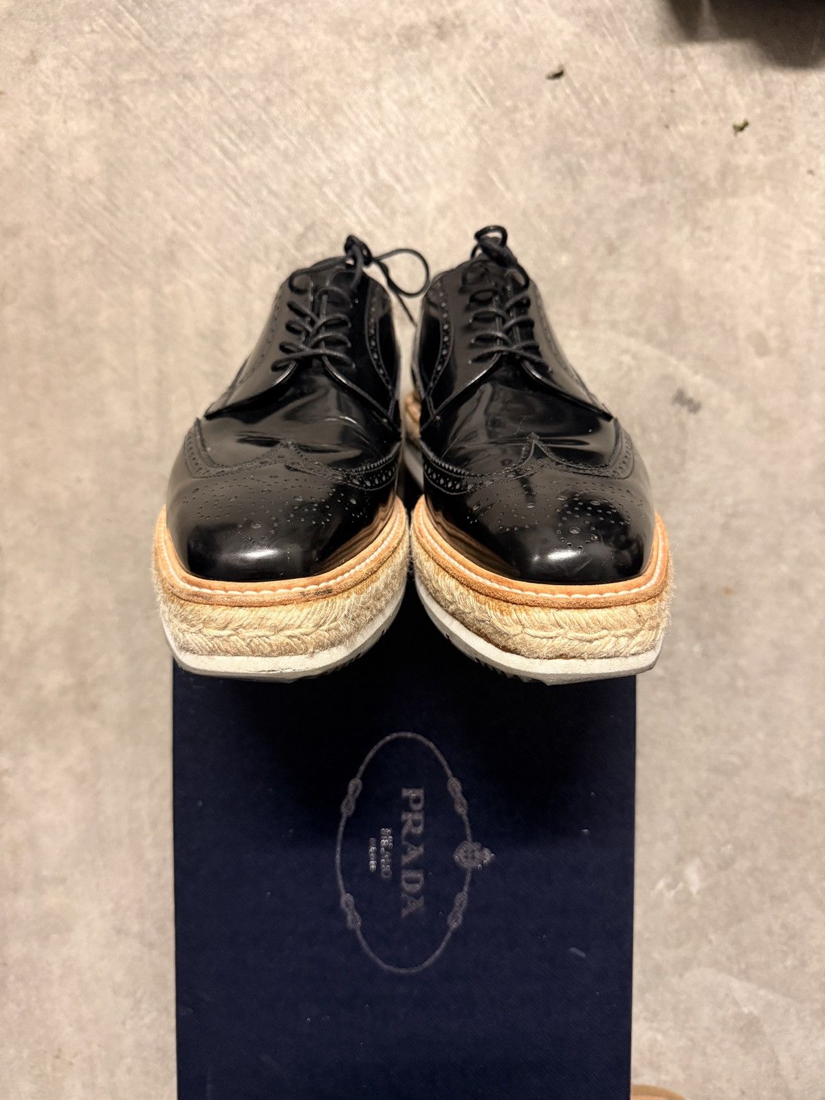 Prada Prada Leather Wingtip Brogue Espadrille Platform Derbys Size US 10.5 / EU 43-44 - 4 Thumbnail