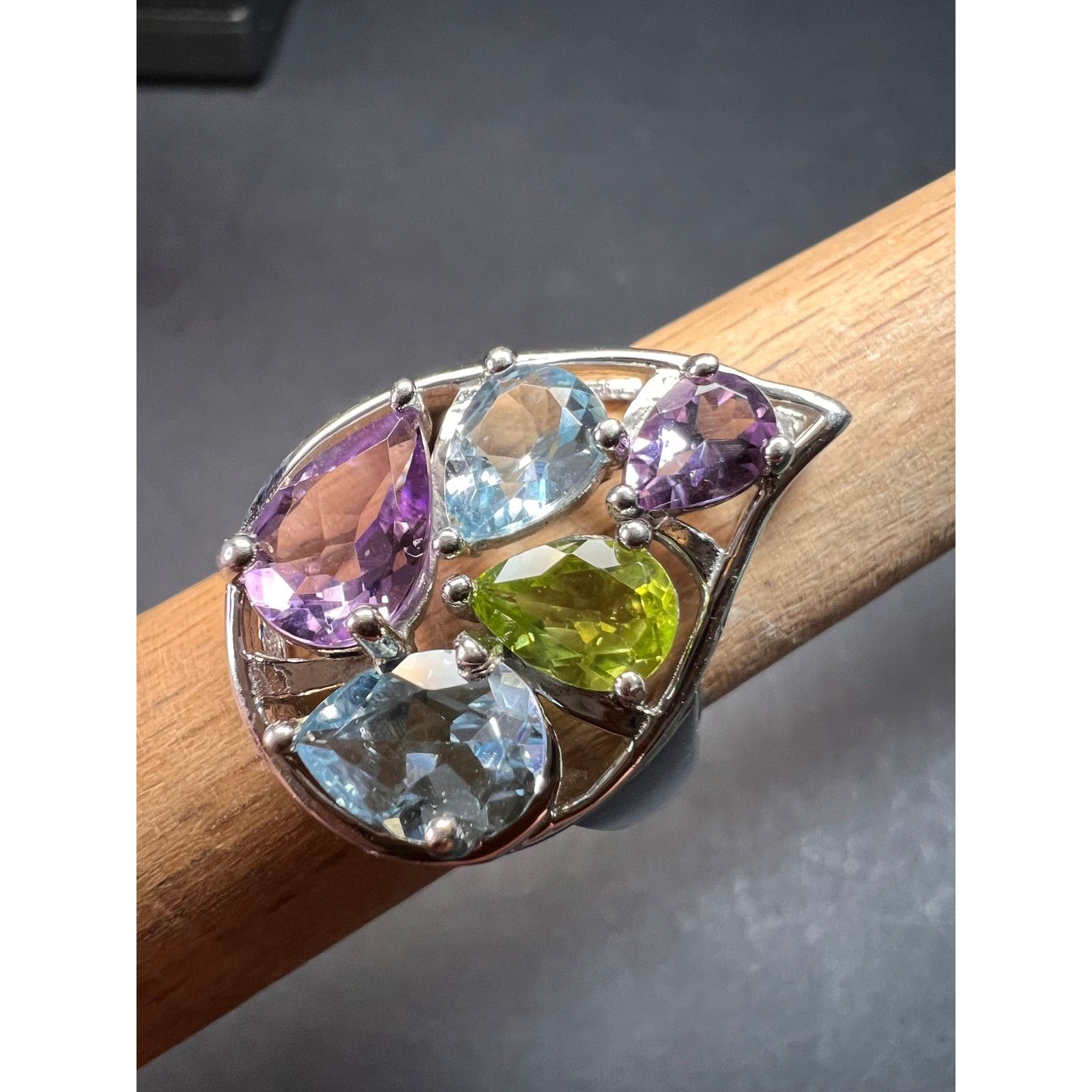 Other Vintage multi gemstone sterling silver cluster ring size 7 Size ONE SIZE - 3 Thumbnail